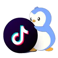 a blue penguin is standing next to a tiktok icon