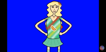 a cartoon of a girl with a hot dog on her shirt .