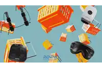a bunch of renpho products are floating in the air on a blue background