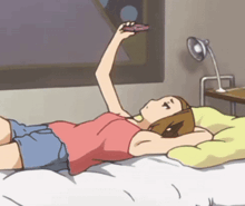 a cartoon of a woman laying on a bed