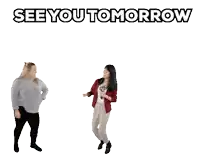 a man is carrying a woman on a cart with the words see you tomorrow written on it