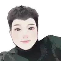 a close up of a person 's face with a turtleneck on