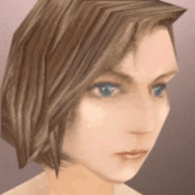 a close up of a woman 's face with short brown hair
