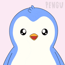 a blue and white penguin covering its mouth with its hand