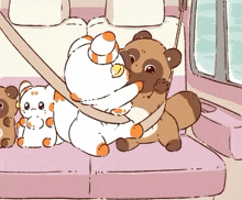 a cartoon drawing of a raccoon holding a stuffed animal