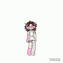 a cartoon drawing of a girl wearing headphones and socks .