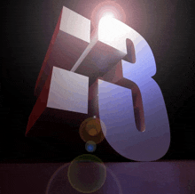 a 3d rendering of the letter b with a light behind it