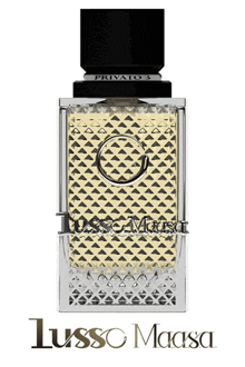 a bottle of lusso maasa perfume with a black cap