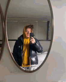 a person taking a selfie in a mirror with their phone
