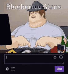 a cartoon of a man sitting in front of a computer with the name blueberryuu stans on the bottom