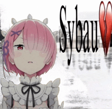 a picture of a girl with pink hair and the word sybau in the background