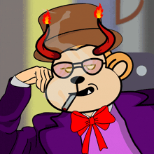a cartoon of a monkey wearing a top hat with horns and smoking a cigarette