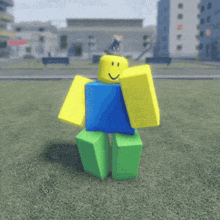 a roblox character with a mouse on his head is walking on the grass
