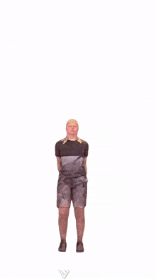 a man wearing a wig and a shirt that says ' vigg ' on it