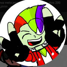 a drawing of a cartoon character with a rainbow colored haircut