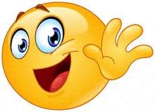 a cartoon smiley face is waving at the camera .