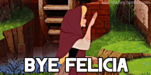 a cartoon of a woman with the words bye felicia above her