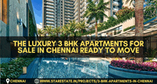 an advertisement for the luxury 3 bhk apartments for sale in chennai ready to move