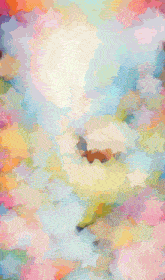 a colorful painting of a river flowing through a lush green forest