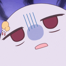 a close up of a cartoon character 's face with blood coming out of it