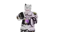a cartoon character is holding a purple bubble in his hand
