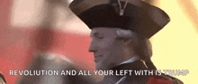 a man in a military uniform with the words revolution and all your left with is trump below him