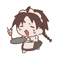a cartoon drawing of a maid holding a drink
