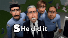 a group of cartoon police officers with the words she did it on the bottom