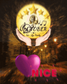 a hand holding a globe that says october and a pink heart