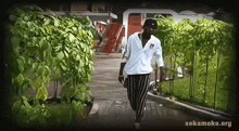 a painting of a man walking down a path with the website sekamoke.org in the lower right corner