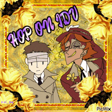 a picture of a man and a woman with the words hop on ido written on it