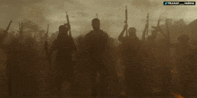 a group of soldiers are standing in a foggy area with the name pranay written on the bottom