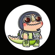 a cartoon of a dinosaur wearing a space suit and goggles