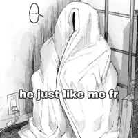 a black and white drawing of a ghost with the words he just like me fr below it