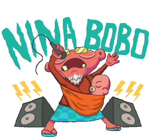 Heavy Metal Grandpa Screams Nina Bobo In Indonesian Sticker - Concert Singing Babysitting Stickers