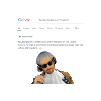a google search for ben franklin shows a man wearing headphones