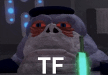 a cartoon character with the word tf written on his face