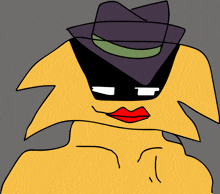 a cartoon drawing of a yellow character wearing a hat and mask