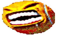 a close up of a yellow smiley face with a tear coming out of its mouth .