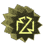 a black and yellow star with a triangle in the middle