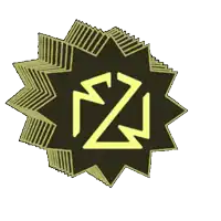 a black and yellow star with a triangle in the middle