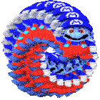 a cartoon character with a blue hat and red overalls