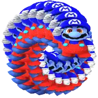 a cartoon character with a blue hat and red overalls