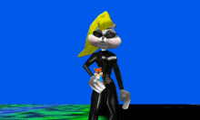 a cartoon character in a black suit is holding a small teddy bear