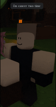 a cartoon character says i 'm cancer two time in a dark room