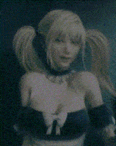 a woman with blonde hair and pigtails is wearing a maid costume and a choker .