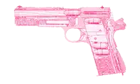 a pink drawing of a gun with bullets coming out of it
