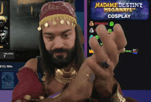 a man in a gypsy costume is playing madame destiny megaways cosplay