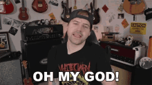 a man says oh my god in front of a caution sign
