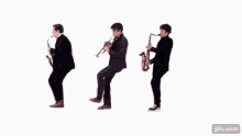 a group of men are playing saxophones and a gif is displayed at the bottom of the image